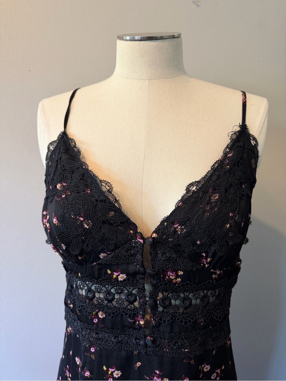 Free People Black Floral Lace-Trim Maxi Dress - Picture 3 of 9